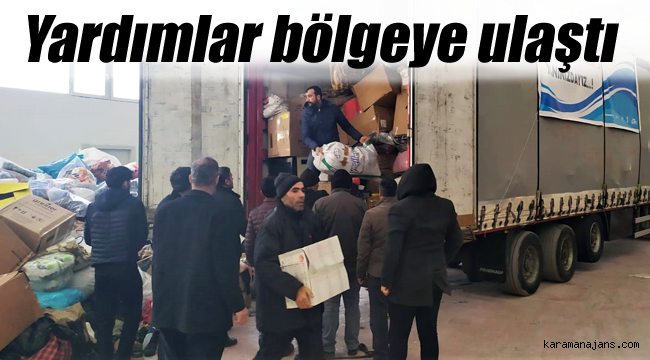 Karaman'dan çıkan tırlar Elazığ'a ulaştı