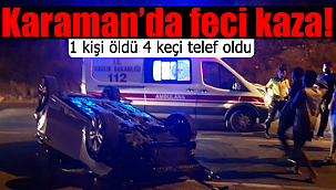 Karaman'da keçi sürüsüne çarpan otomobil devrildi 1 ölü