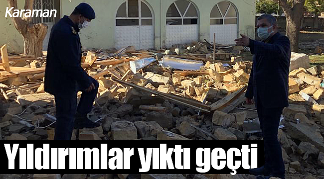 Karaman'da yıldırımın yıktığı minare yerinde incelendi