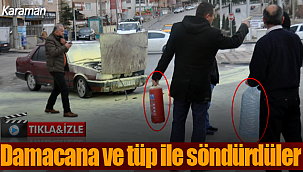 Yanan aracı damacana ve yangın tüpü ile söndürdüler