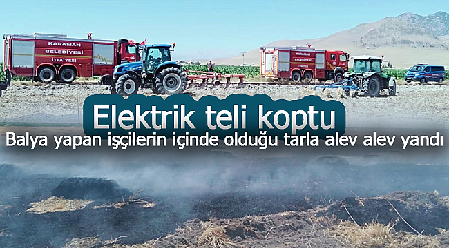 Elektrik teli koptu tarla alev alev yandı