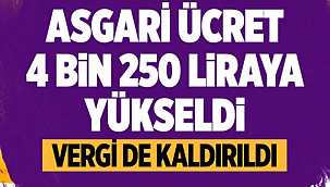 Asgari ücret 4 bin 250 lira oldu