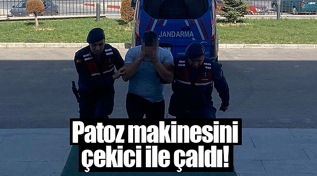 Patoz makinesini çekici ile çaldı