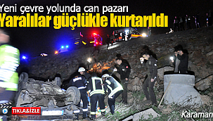 Otomobil şarampole devrildi içindekiler güçlükle kurtarıldı