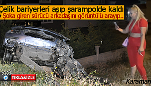 Çelik bariyerleri aşıp şarampolde kaldı