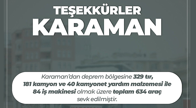 Karaman'dan deprem bölgesine 594 araç