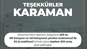 Karaman'dan deprem bölgesine 594 araç
